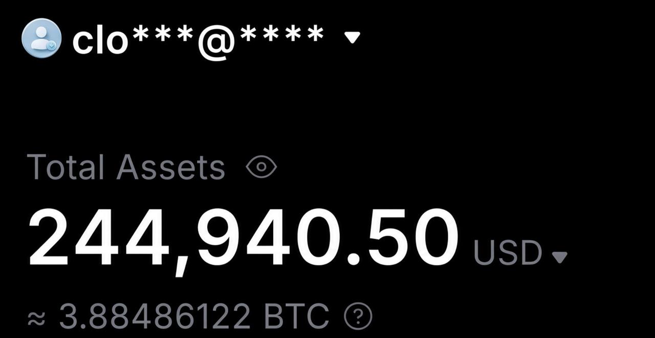 Exchange account showing 244,940.50 USD in total assets