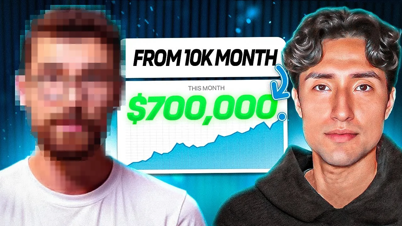 Client testimonial thumbnail: $10K month to $700,000