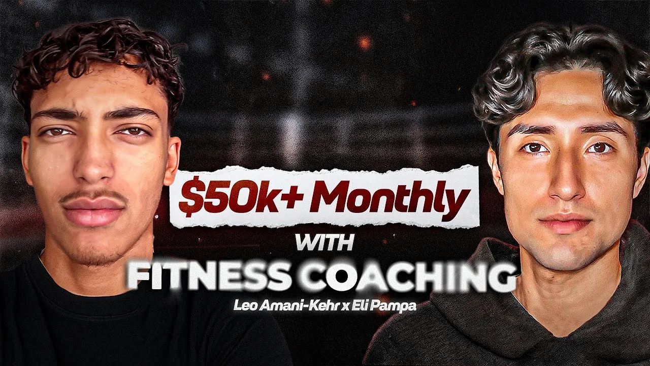 Client testimonial thumbnail: $50K+ monthly with fitness coaching