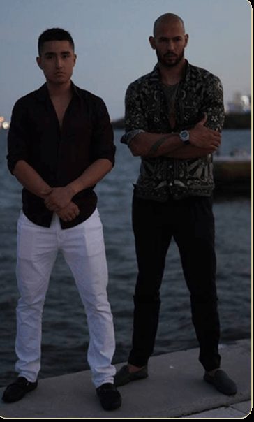 Eli Pampa standing beside Andrew Tate by the waterfront